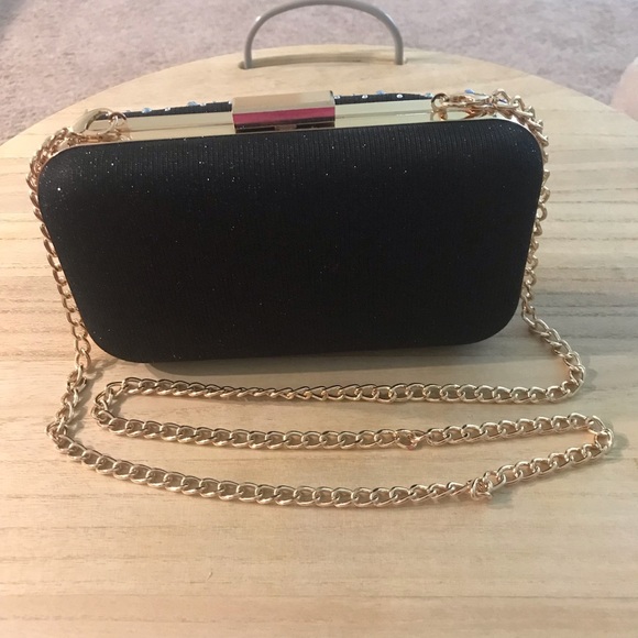 Shiny Rhinestone Studded Evening Party Clutch Handbag with Chain - Picture 10 of 11